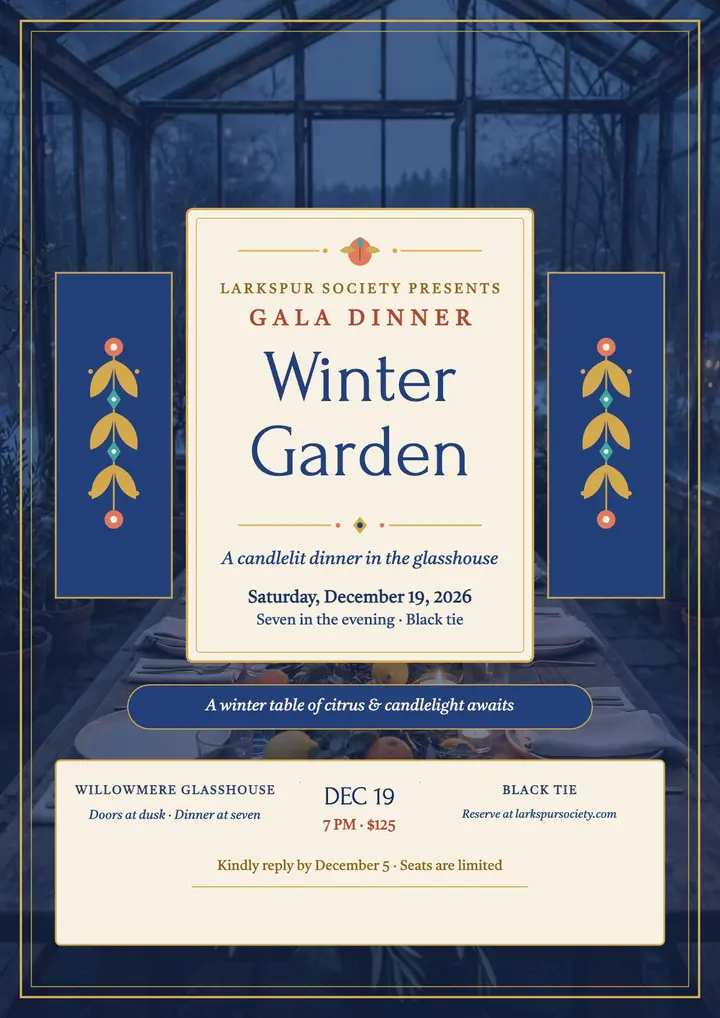 Larkspur winter garden gala invitation template