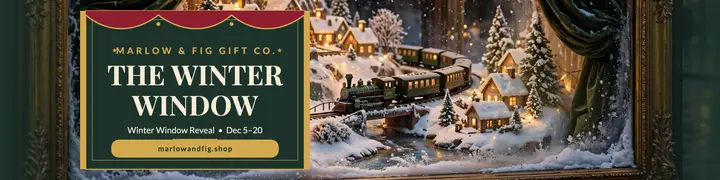 Marlow and Fig winter window banner: holiday gift shop banner template