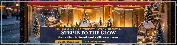 Marbelle and Pine holiday window reveal billboard template