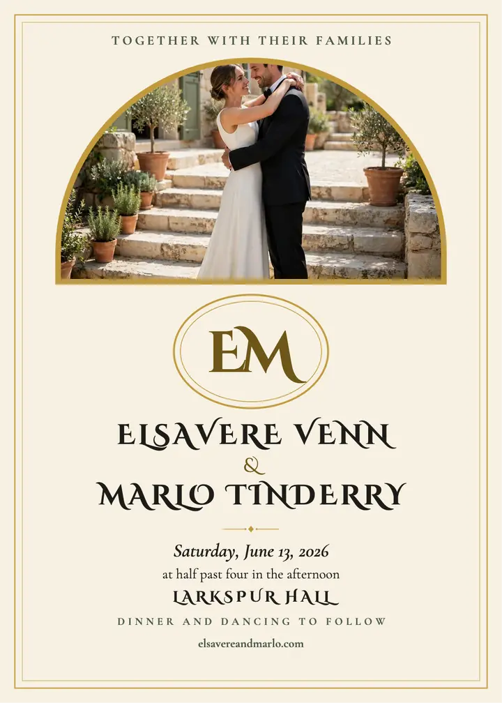 Elsavere and Marlo gilt monogram invitation template