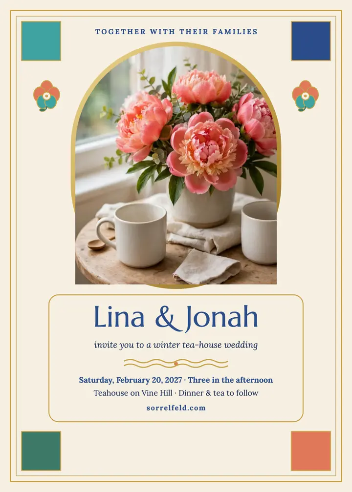 Lina and Jonah tea-house enamel invitation template