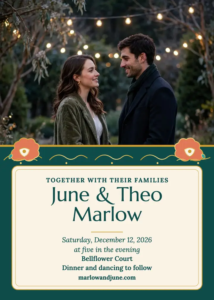June and Theo winter wedding invitation template
