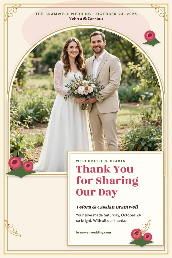Gilt rose wedding thank you poster: wedding thank you poster template