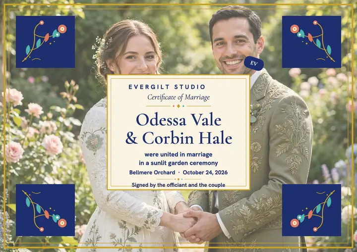 Odessa and Corbin gilded certificate template