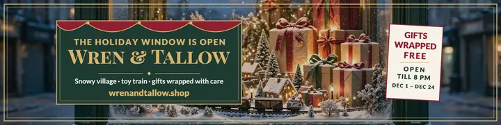 Wren and Tallow holiday window banner template
