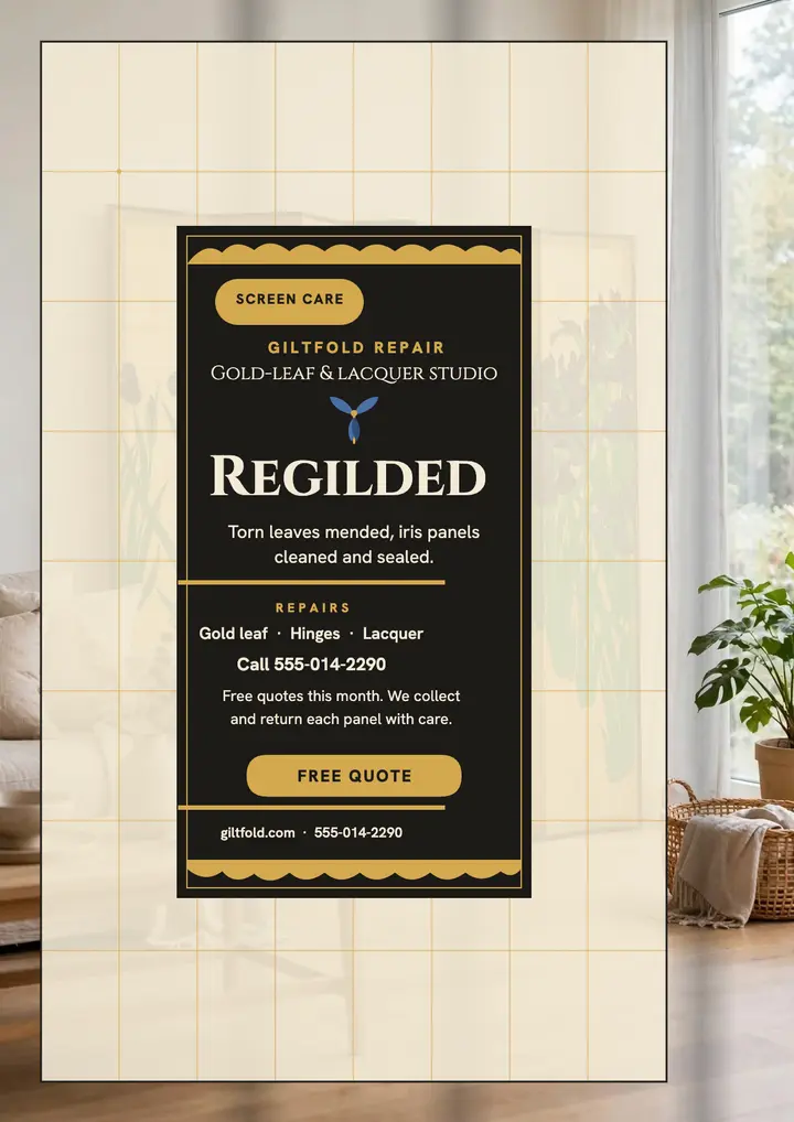 Giltfold screen restoration flyer: screen restoration flyer template