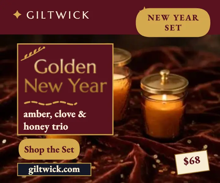 Giltwick New Year gold candle ad template