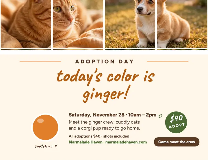 Ginger adoption day color flyer: pet adoption flyer template