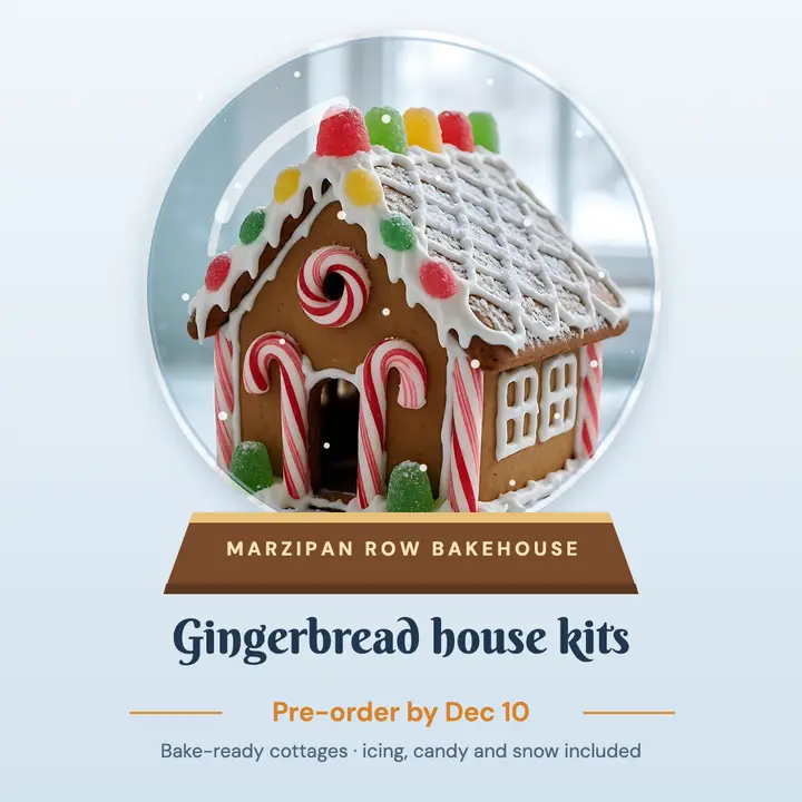 Marzipan Row Bakehouse gingerbread kit post, snow globe template