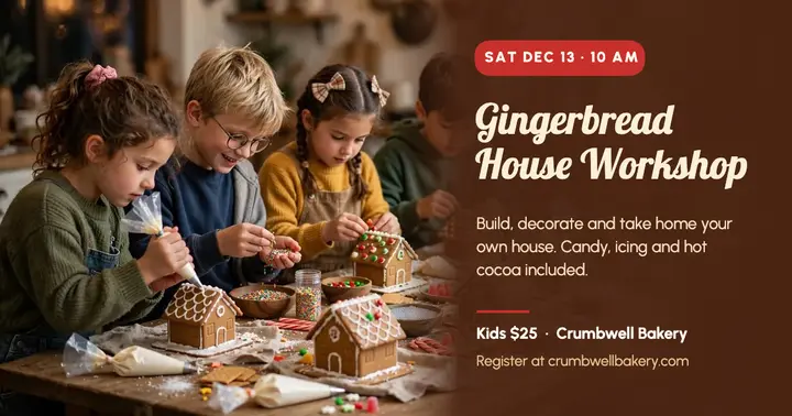 Gingerbread house workshop Facebook post template