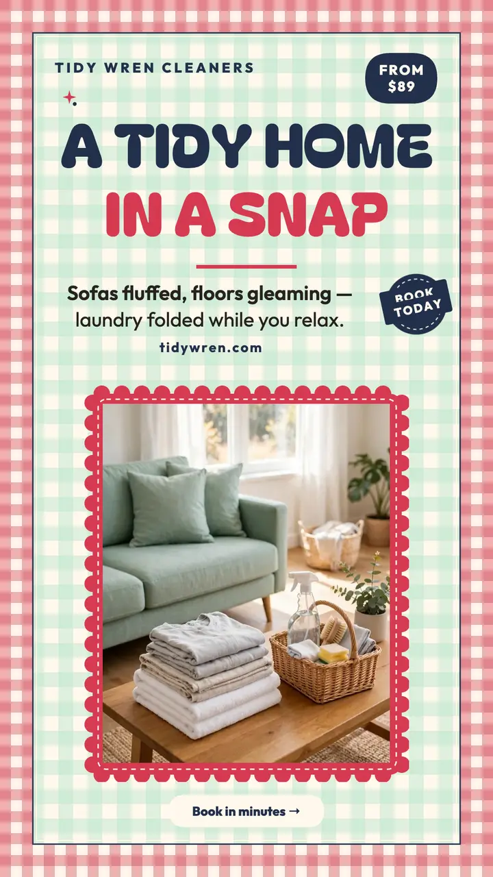 Tidy Wren gingham cleaning story template