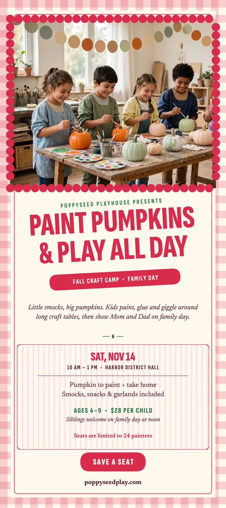 Poppyseed fall craft camp rack card template
