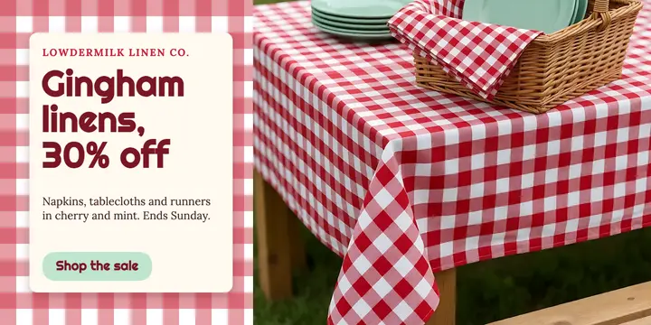 Gingham linens sale, heritage check template