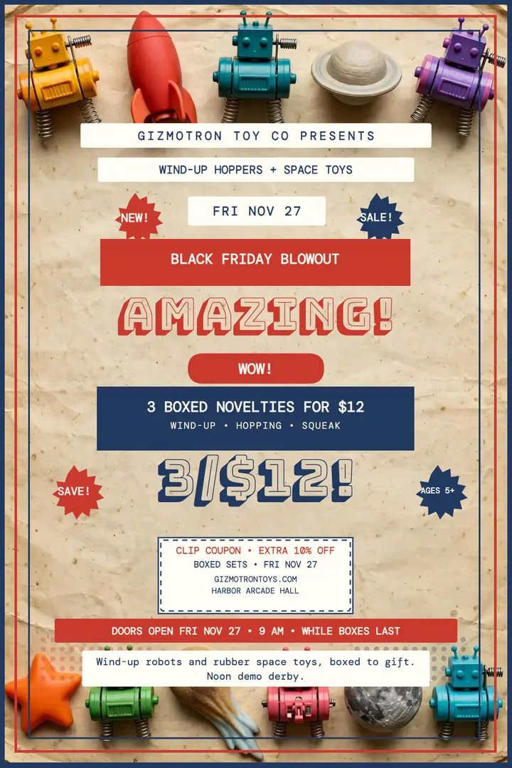 Gizmotron Black Friday toy bundle poster: black friday toy sale poster template
