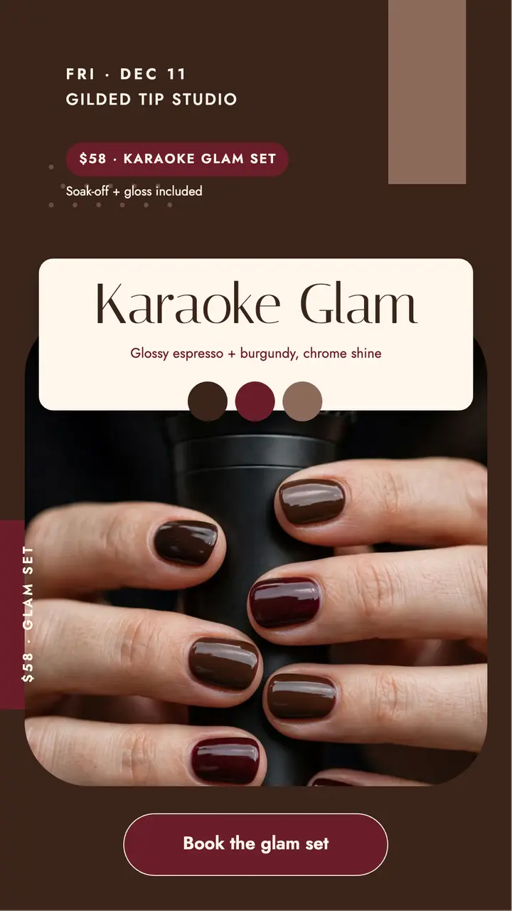 Gilded Tip karaoke glam nails story template