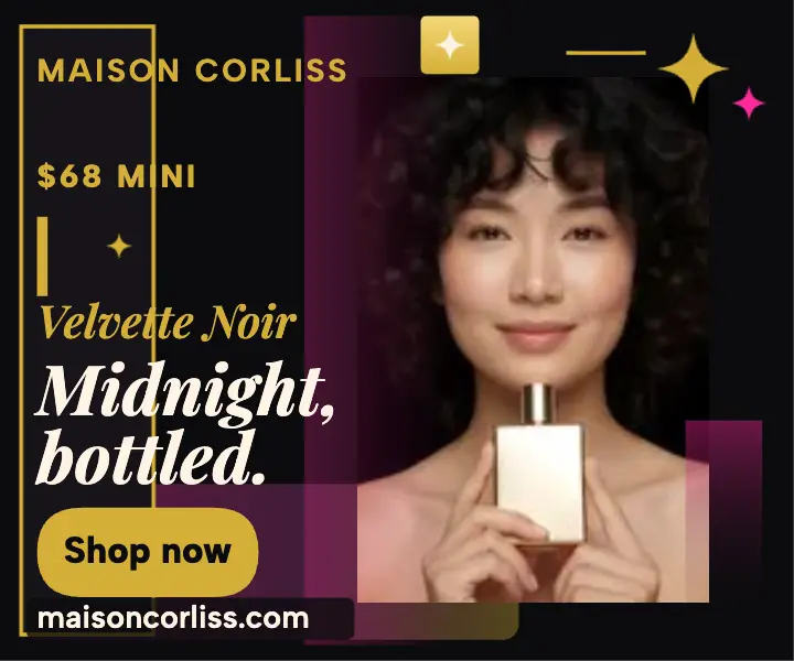 Velvette Noir glam perfume mini ad: perfume ad template