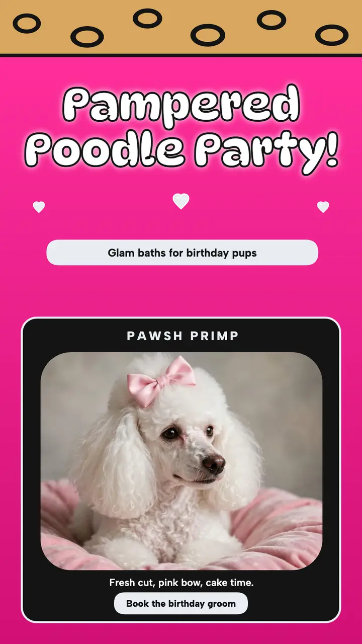 Pawsh Primp glam poodle birthday story template