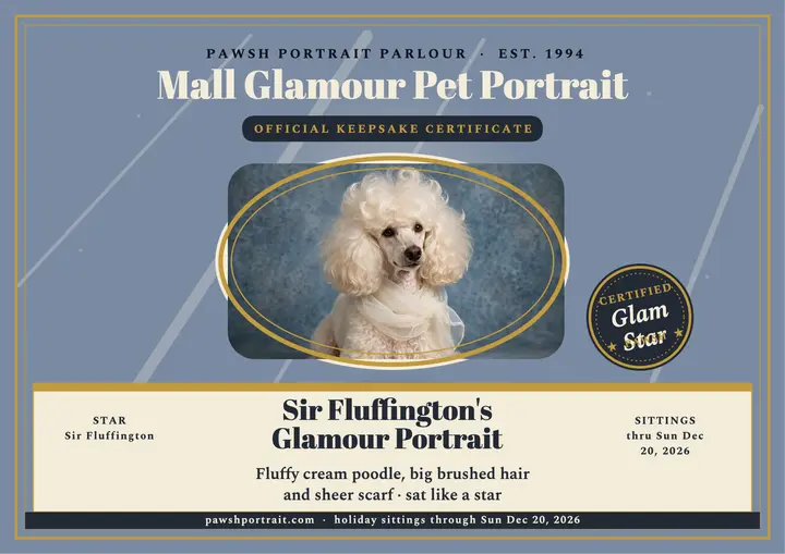 Pawsh glamour pet portrait certificate template