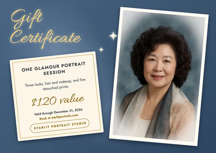 Starlit glamour portrait gift certificate template