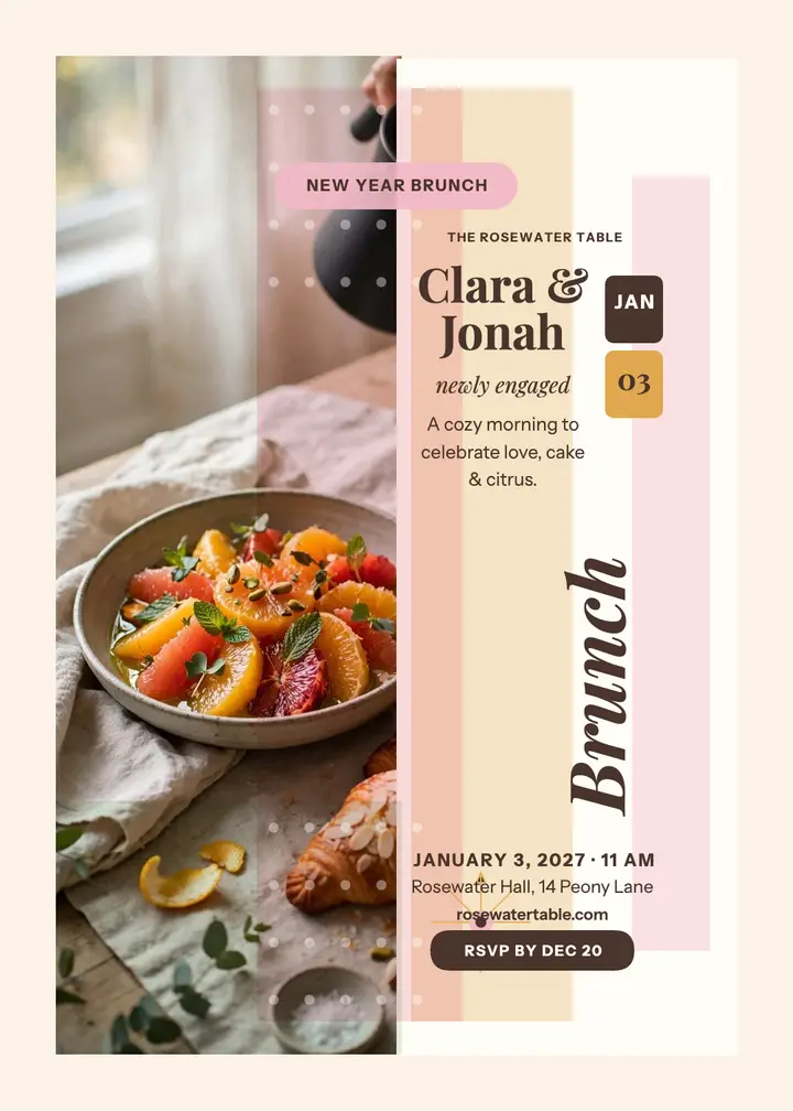 Rosewater New Year brunch invitation template