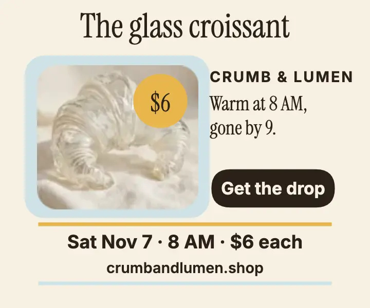 Crumb and Lumen glass croissant drop ad template