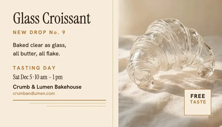 Glass croissant bakery drop card template