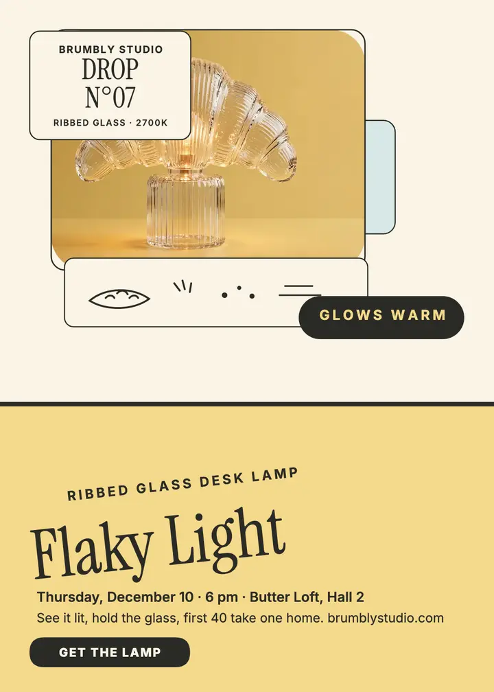 Brumbly glass croissant lamp launch template