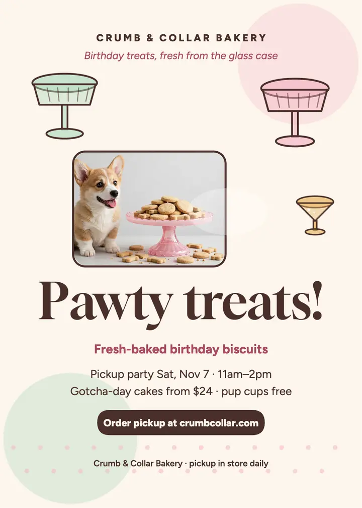 Glass pet bakery birthday invitation template