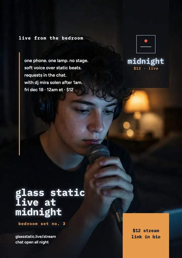 Glass Static midnight bedroom livestream flyer template