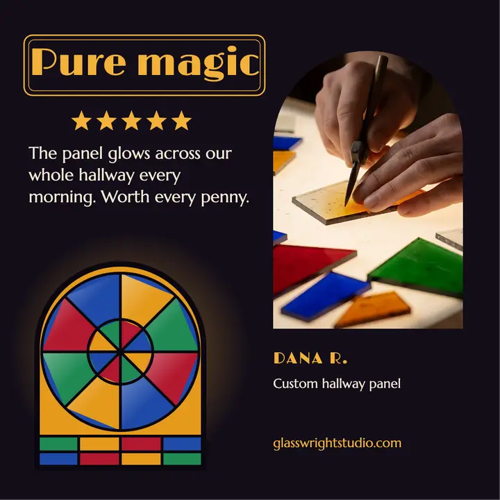 Glasswright stained glass review card template