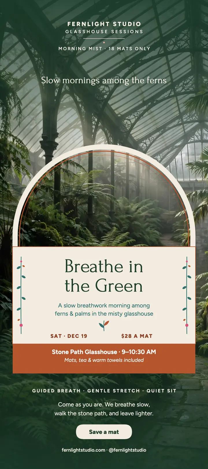 Fernlight glasshouse breathwork morning card template