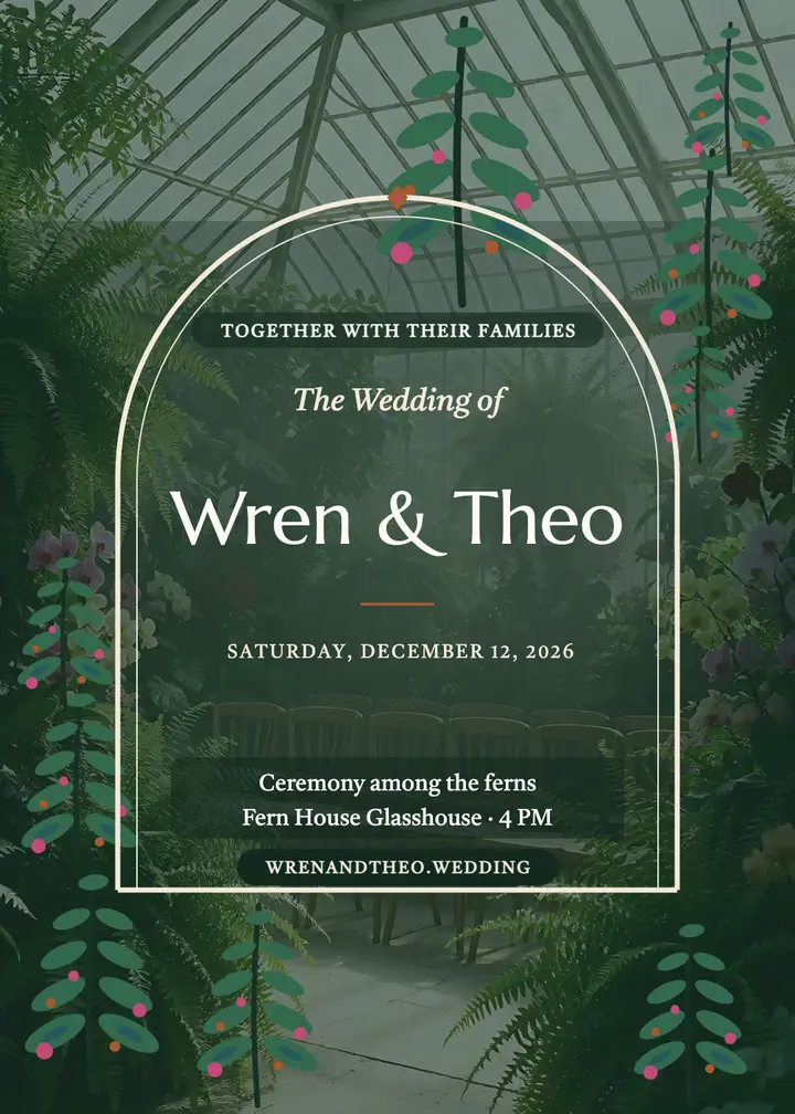 Wren and Theo glasshouse fern invitation template
