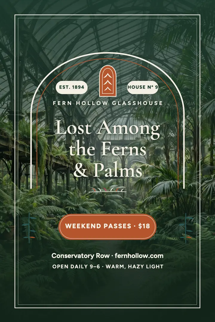 Fern Hollow Glasshouse garden escape poster template