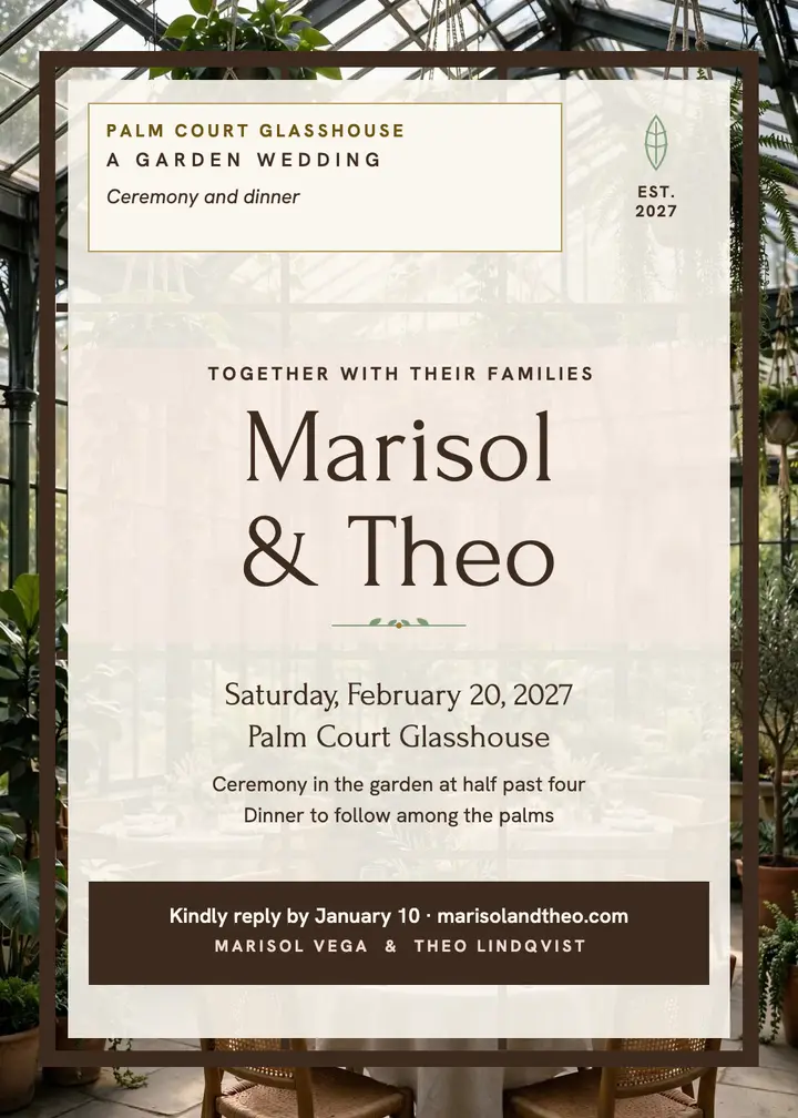 Glasshouse garden wedding invitation template