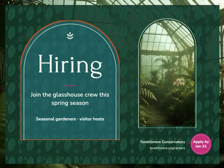 Tendrilmere Conservatory gardener hiring slide: hiring slide template