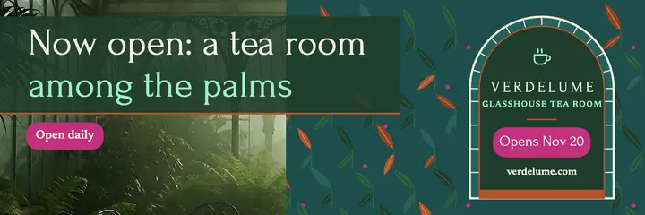 Glasshouse tea room opening X header: tea room opening header template