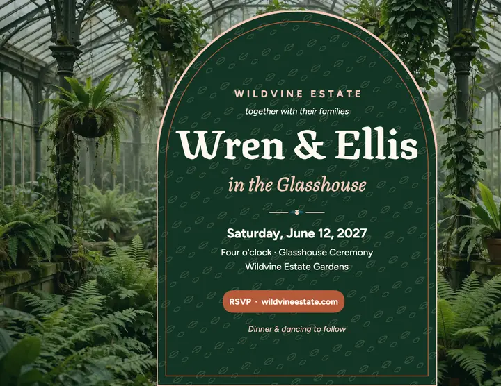 Wildvine glasshouse wedding invitation: glasshouse wedding invitation template