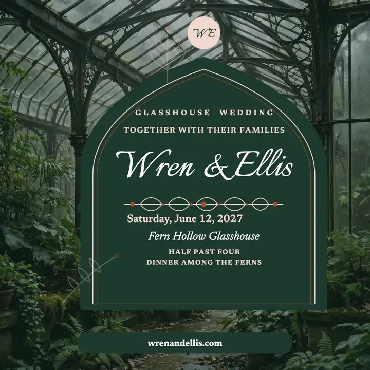 Wren and Ellis glasshouse wedding invite template