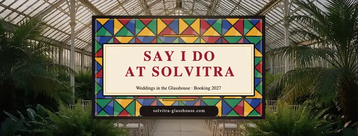 Solvitra Glasshouse wedding venue cover, stained glass template