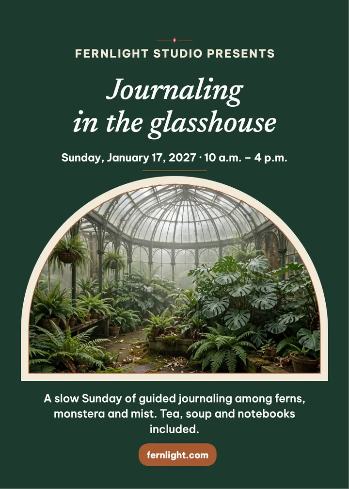 Fernlight glasshouse journaling retreat invitation: retreat invitation template