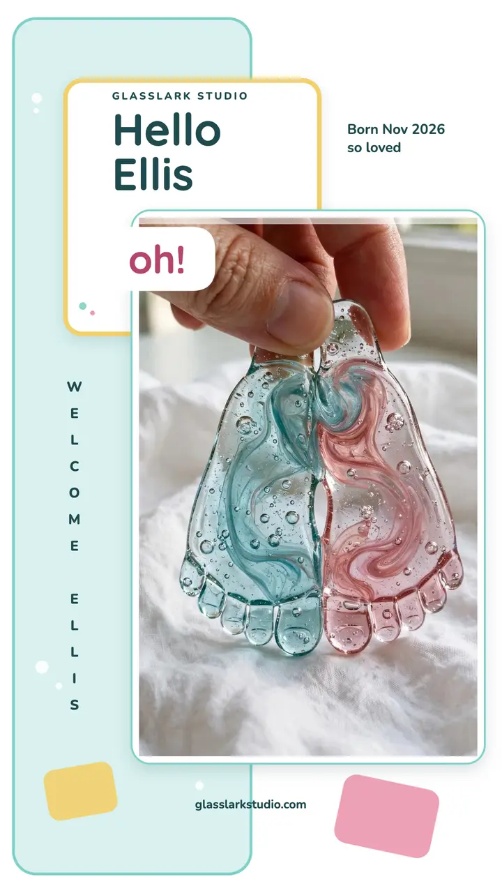 Welcome Ellis fused glass keepsake story: baby keepsake story template
