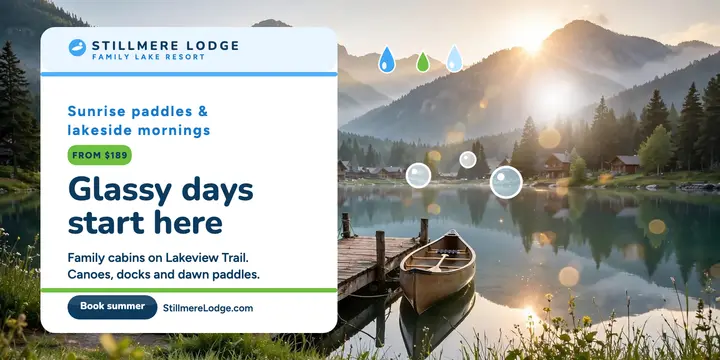 Stillmere Lodge glassy lake escape post template