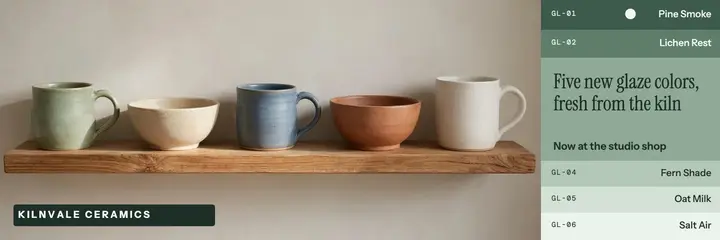 Kilnvale Ceramics new glaze colors X header: ceramics launch header template