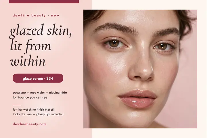 Dewline Beauty glaze serum postcard: glaze serum postcard template