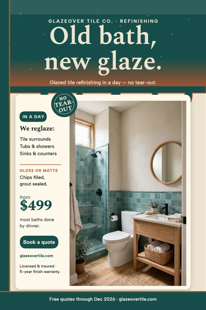 Glazeover tile refinishing poster: tile refinishing poster template