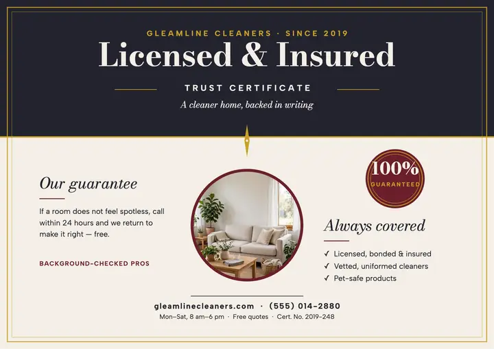 Gleamline Cleaners trust certificate template