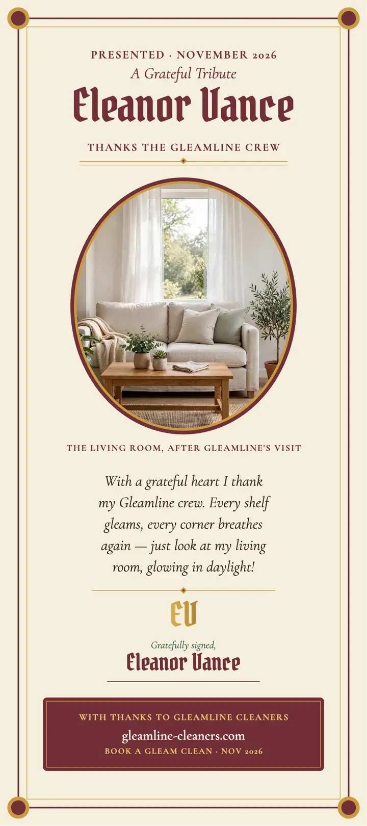 Gleamline client tribute rack card template