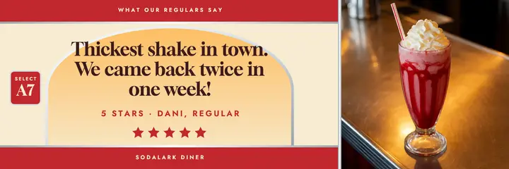 Sodalark Diner milkshake review header: customer review header template
