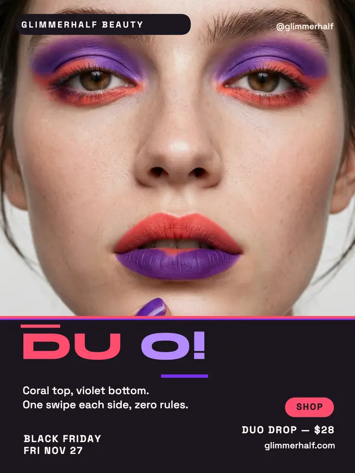 Glimmerhalf duo launch portrait: black friday lip duo post template