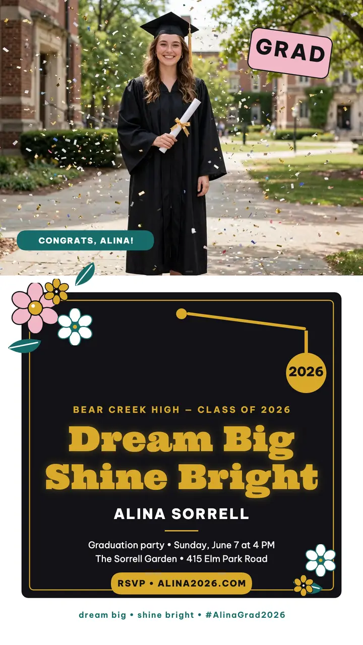 Alina Sorrell decorated grad cap story template